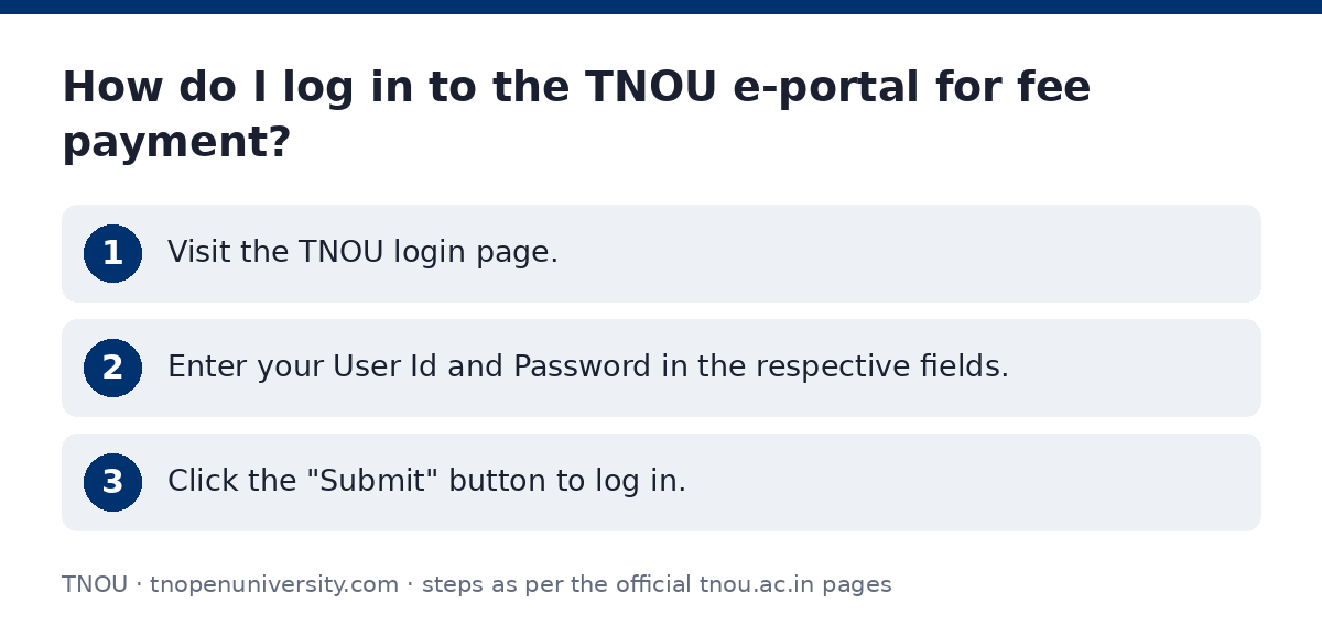 TNOU: How do I log in to the TNOU e-portal for fee payment? — step-by-step